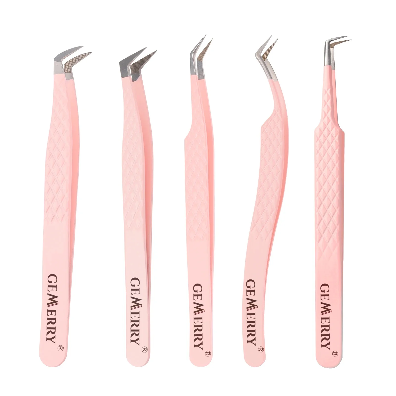 GEMERRY 1 Pcs Eyelash Pink Tweezers Fiber Tips Professional Stainless Steel Tool High Precision for Volume Fans Makeup Tweezer