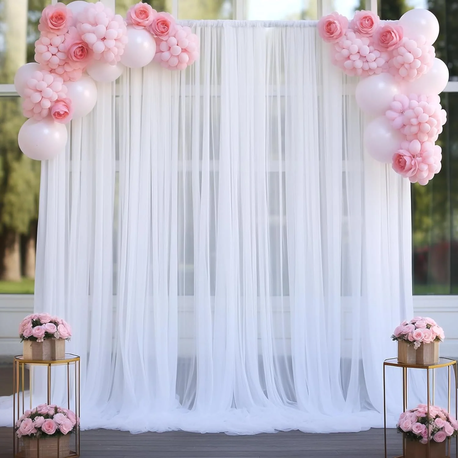 White Chiffon Backdrop Curtain for Wedding Party Home Decor Slight Glimmer Sheer Baby Shower Photography Gauze Drape Backgrounds