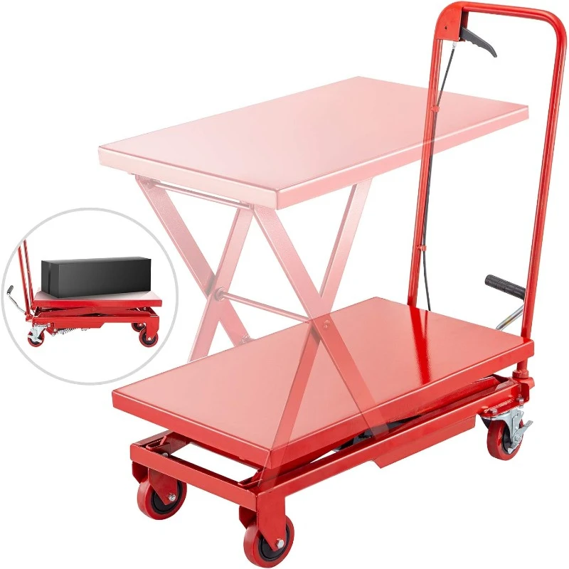 Hydraulic Scissor 500LBS Capacity,  Manual Scissor Lift Table w/ 4 Wheels and Foot Pump,home.