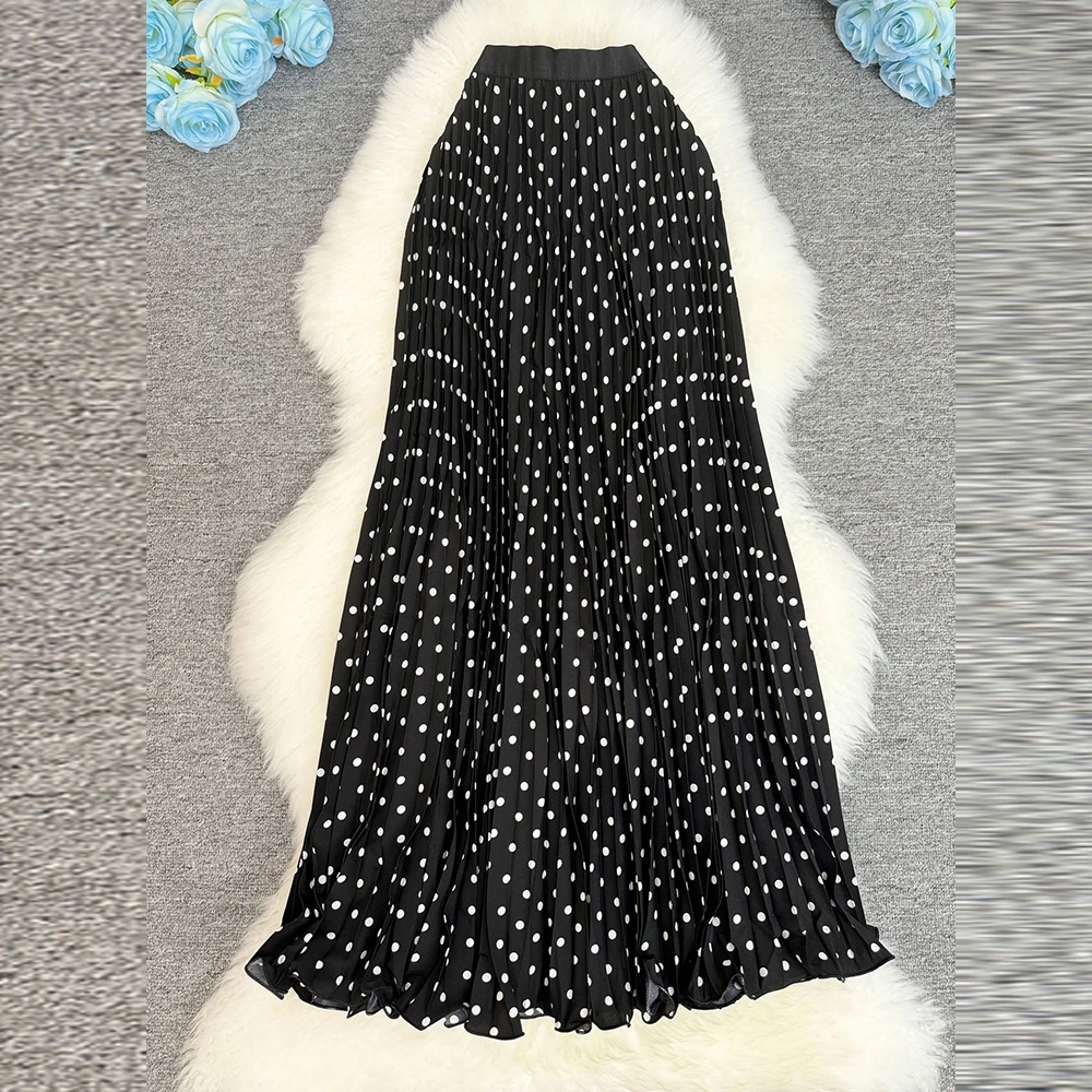 جديد ارتفاع الخصر التنانير الطويلة النسائية 2026 ماكسي مطوي تنورة النساء الملابس الأنيقة مكتب سيدة الموضة لامع نقطة تنورة #4