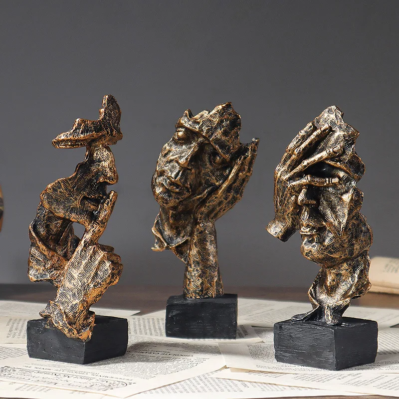 European Style Silence is Golden Mini Trio Resin Artwork Display Pieces for Wine Cabinet, Show Window, and Office Soft Decoratio
