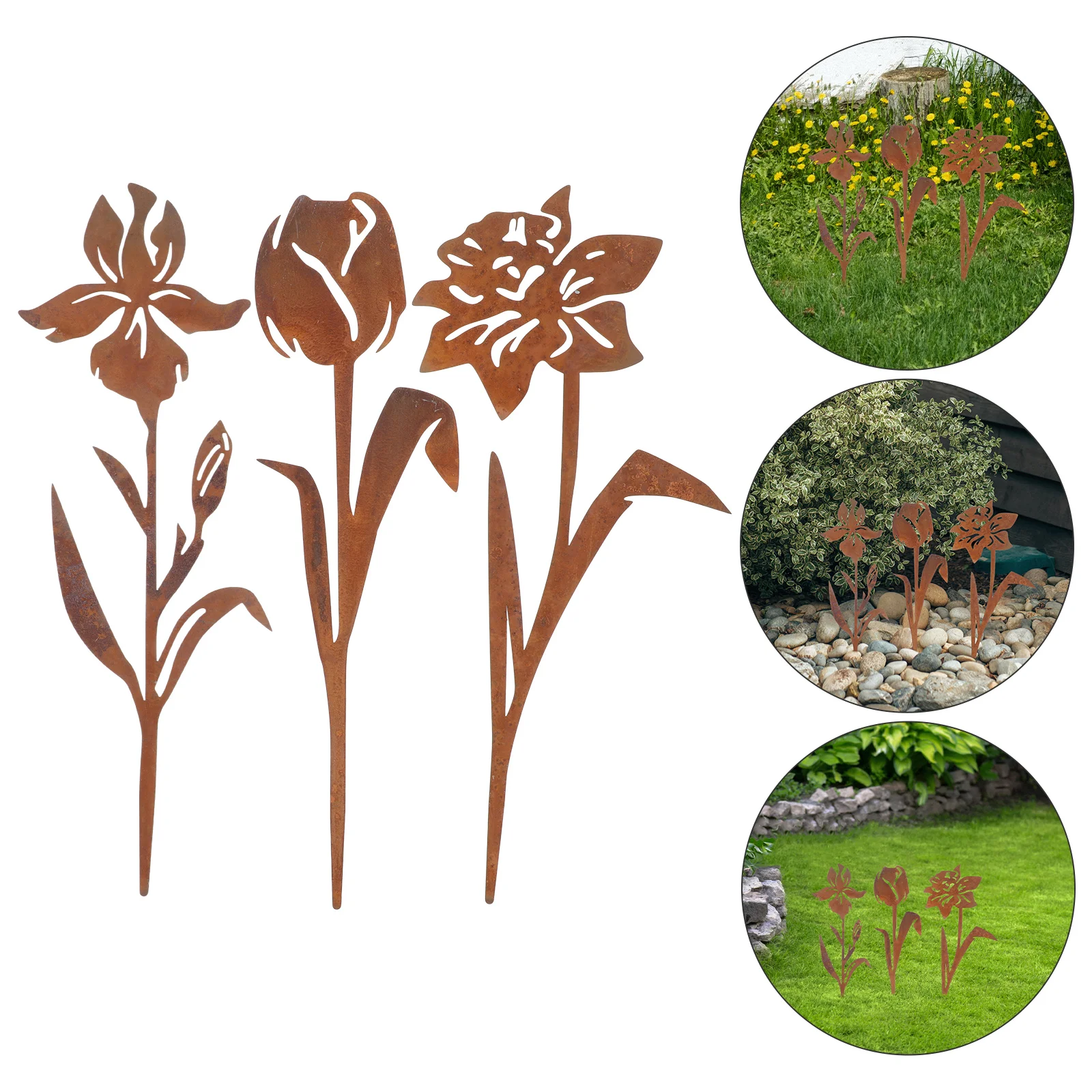 

Iris Tulip Garden Decoration Artificial Flowers for Outdoors Pots Decorative Stakes Iron Metal