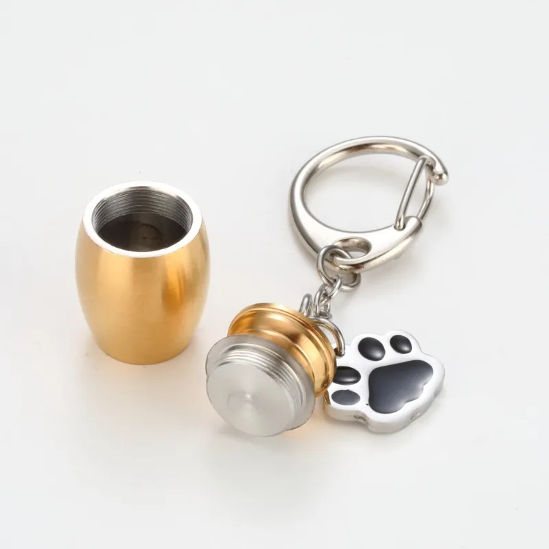 Pet Keychain Stone Urn for Ashes Pet Hair Container Can Open The Metal Commemorative Perfume Bottle for Cats and Dogs Souvenir