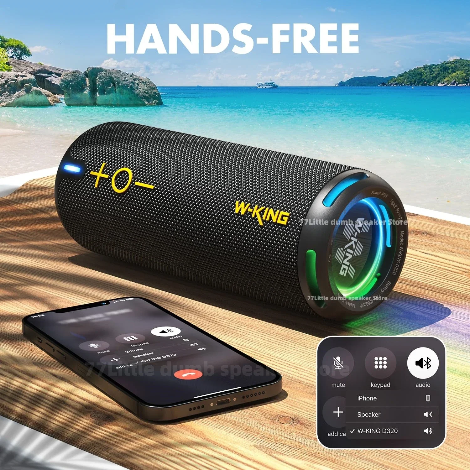 

W-KING D320 IPX7 waterproof subwoofer powerful outdoor music column line camping and bicycle Bluetooth speaker caixa de som