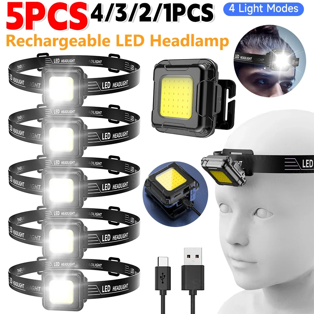 Portable Head Lamp 4 Light Modes Multifunctional Head Torch Type C USB Charging Head LED Flashlight for Climbing Emergency