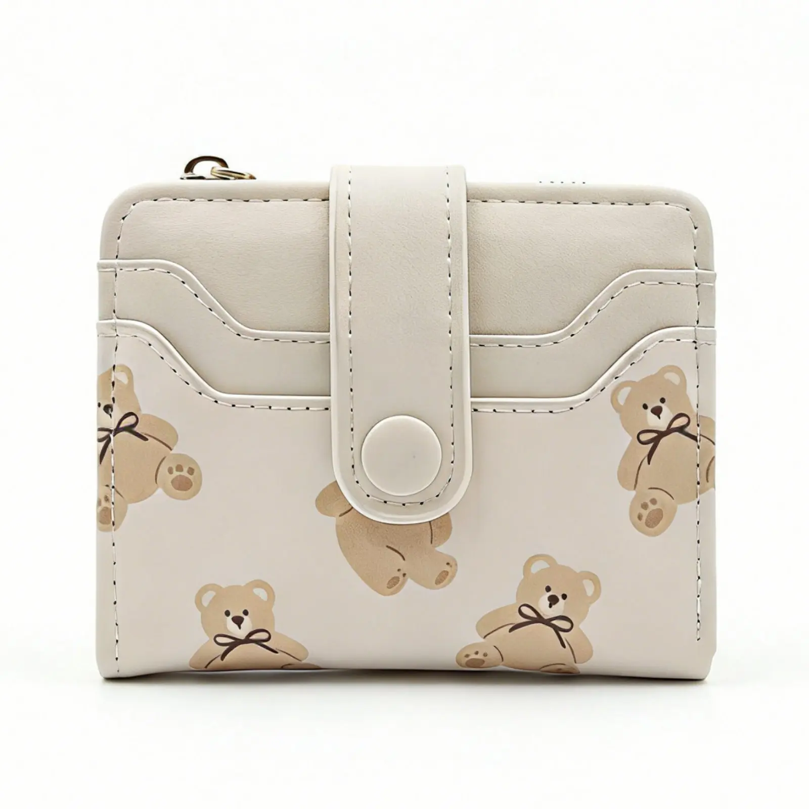 Pomelo Best Cute Bear Print Small Wallet for Women PU Leather Bifold Card Holder with Zipper Coin Pocket ID Window