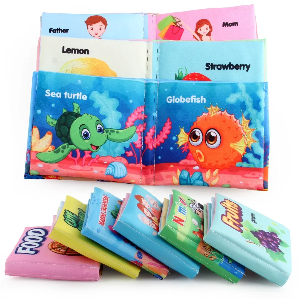 Baby  Early education cloth Palm book English animal  cognitive Toys Children Montessori Multiple Types Soft Washable for KIDS