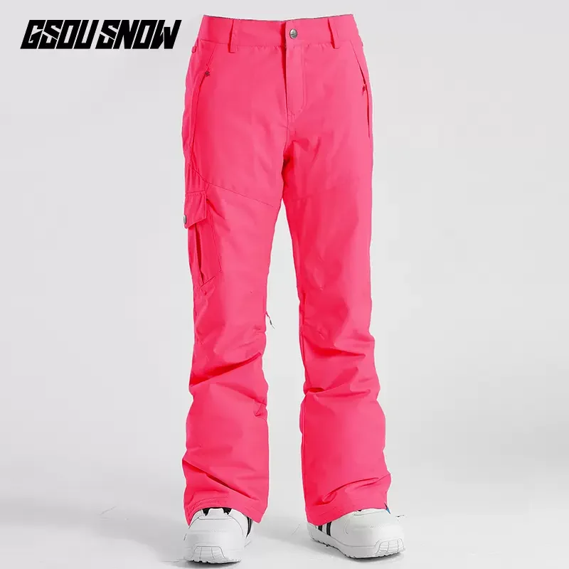 Gsou-Snow-Pantalones de esquí para mujer, doble tabla, a prueba de viento, impermeables, gruesos, cálidos, para exteriores