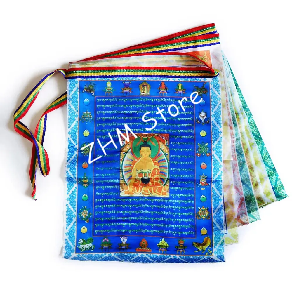 

Tibetan Prayer Flags Buddhist Outdoor Tibet Garden Decorative Five Color Banner Sutra Streamer Total Length 3 Meters 10 Flag Set