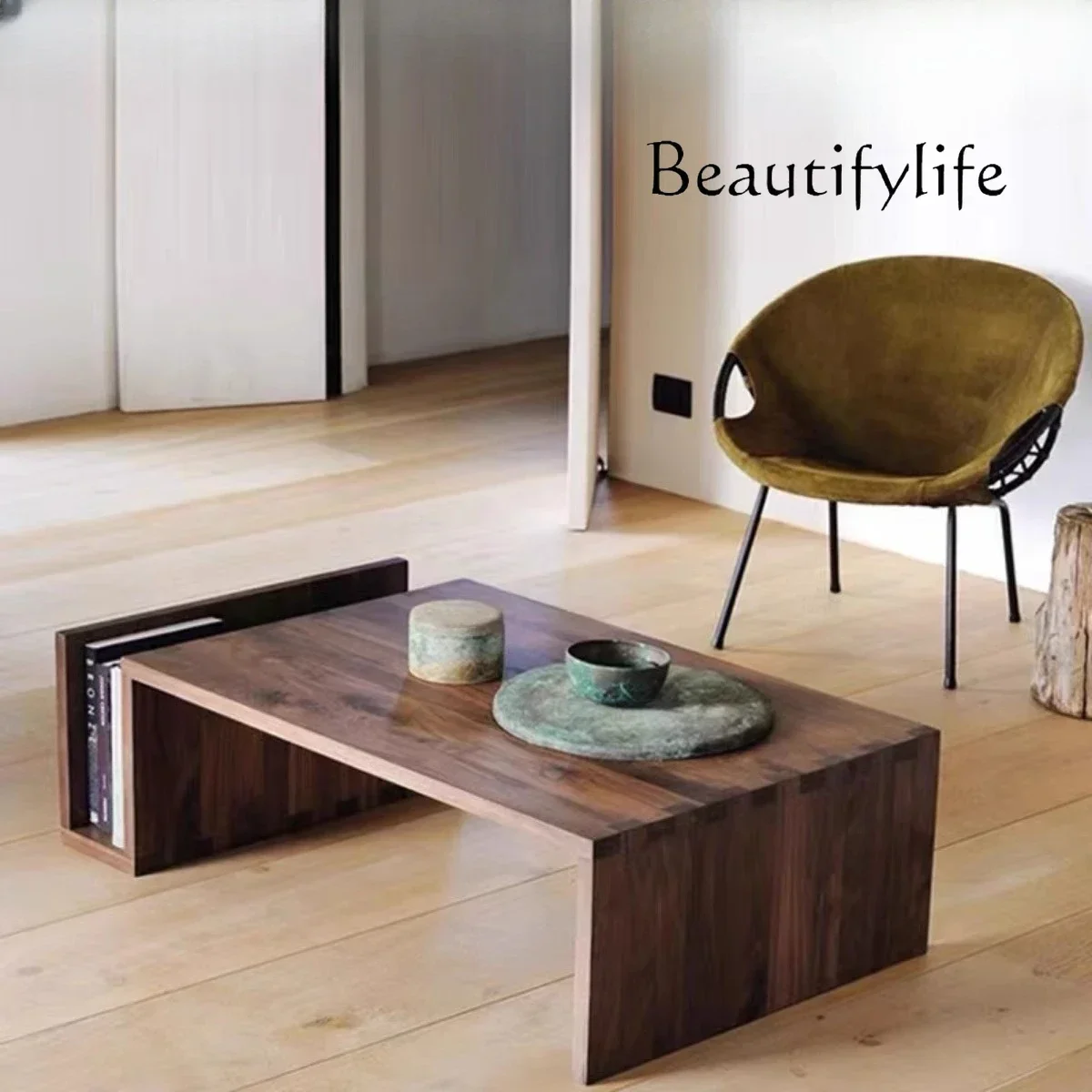 hh North American black walnut Nordic creative coffee table log coffee table living room low tea table sofa edge few wooden