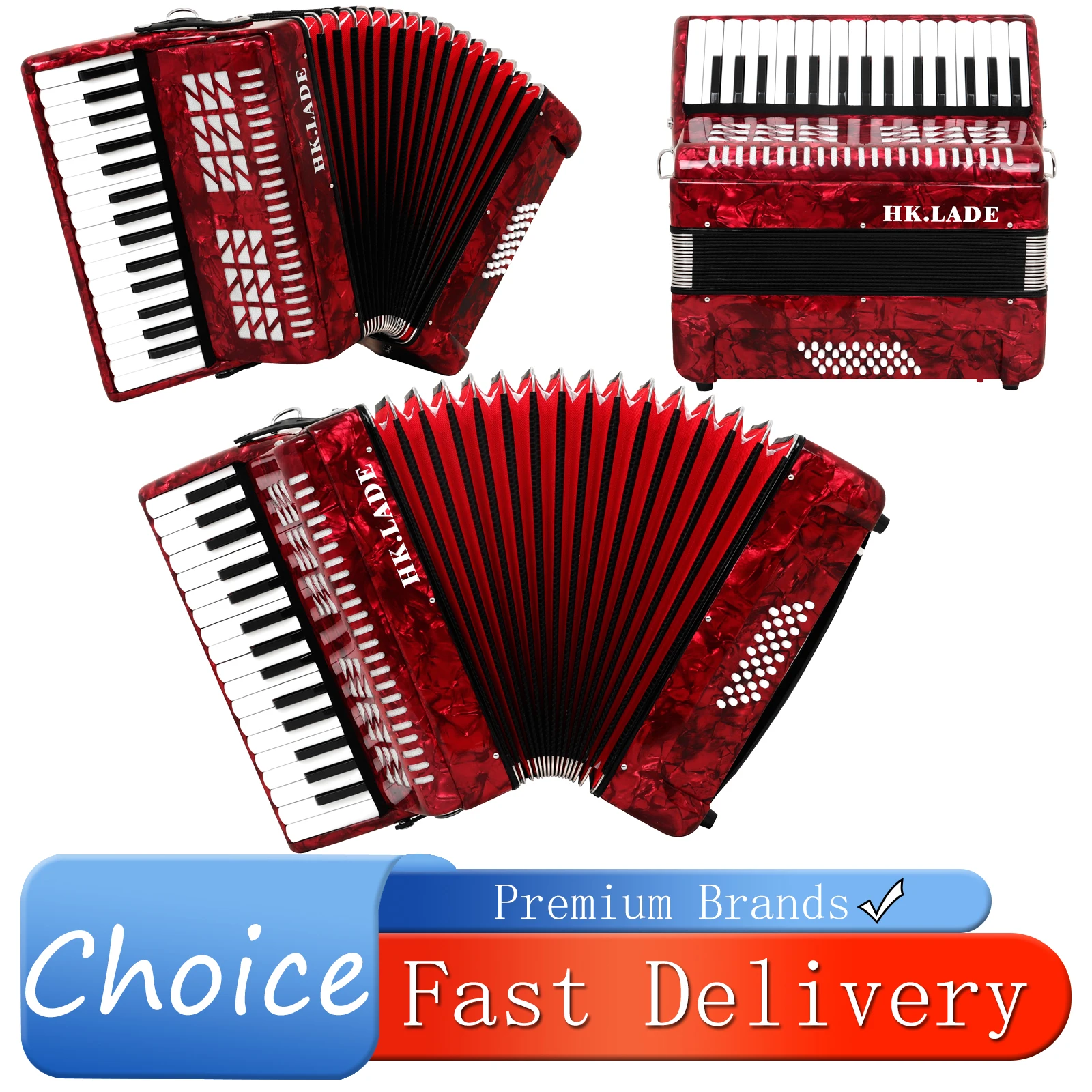 HK·LADE AH-80 Bayan Accordion 32 Key 32 Bass Professional Accordion Sheepskin Bellows Accordion with Storage Bag Strap Parts