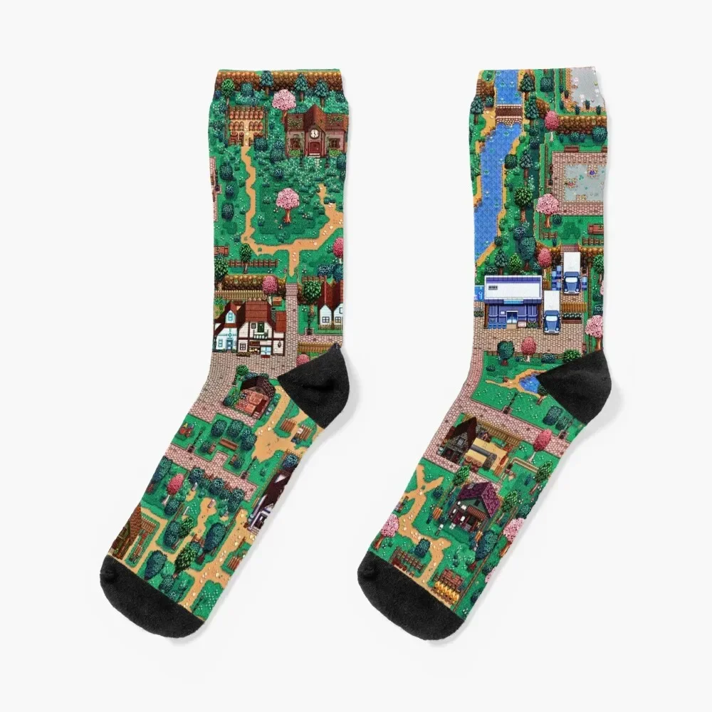 Stardew valley town map Socks Novelties summer floral cotton Socks Men Women's