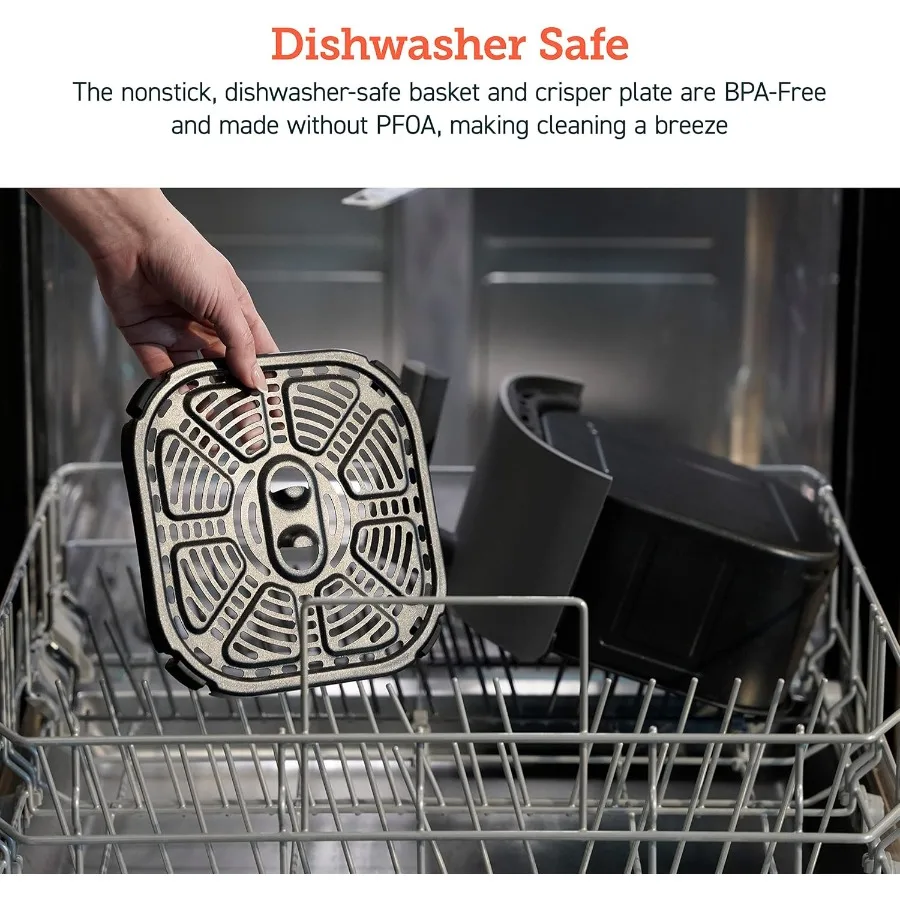 4쿼트 에어프라이어, 7가지 요리 기능으로 건강한 식사 제공, 무료 앱을 통해 150개 이상의 레시피 접근 가능, 기존 제품보다 97% 적은 지방 달성