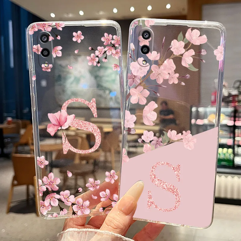 Funda de teléfono para Samsung Galaxy A01 SM-A015F / SM-A015G / SM-A015M, carcasa transparente con letras de flores bonitas, funda de silicona suave de TPU