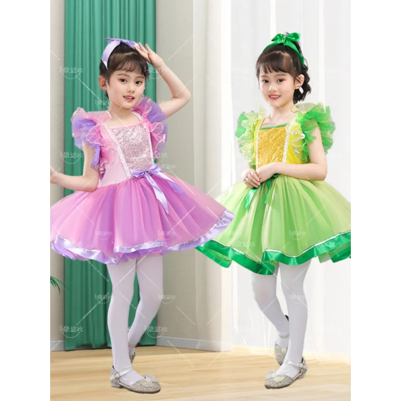 Robe de princesse en mouton brillant pour filles, jupe de danse de maternelle, vêtements de performance pour enfants, nouveau