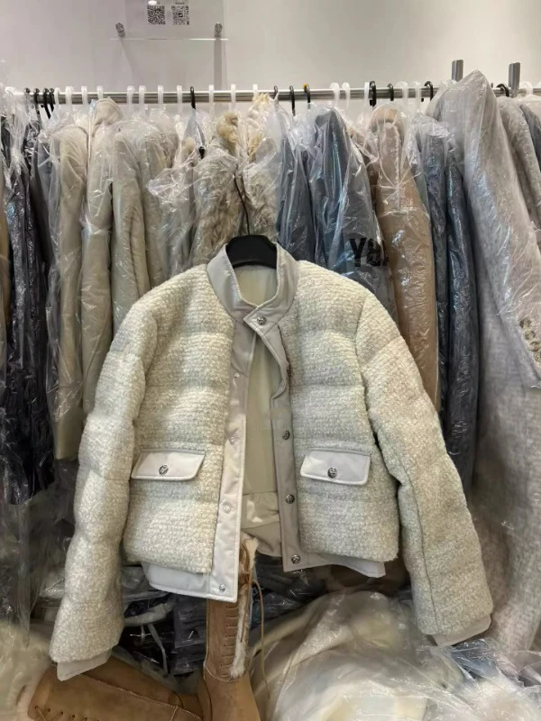 

Korean Sle ort Puffer Jaet Women's Faion Trendy Cotton down Coat Warm Thiened Long Sve round Ne Single Button