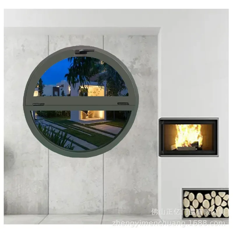 Custom Aluminum Arc Moon Window Top Hung Central Axis Rotating Glass for Homestay Villa Exterior