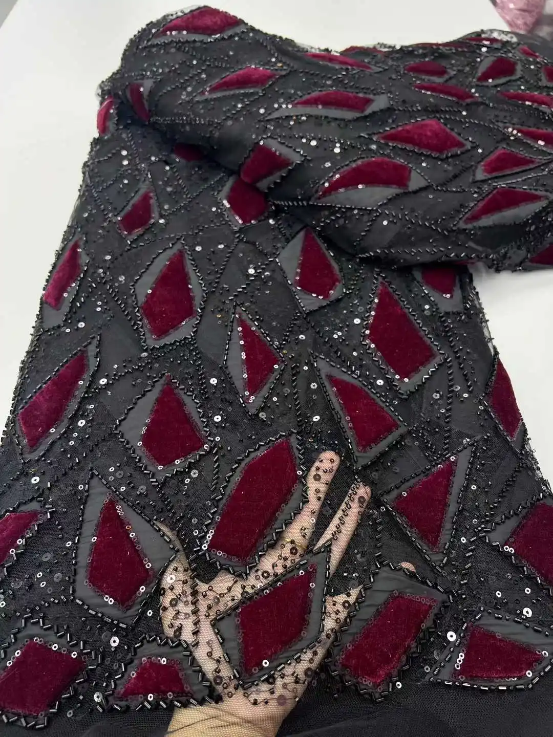 

African Velvet beads Lace Fabric 2025 High Quality Nigeria Lace 5 Yards French Lace Fabric For Party Wedding Dress Sewing Cloth