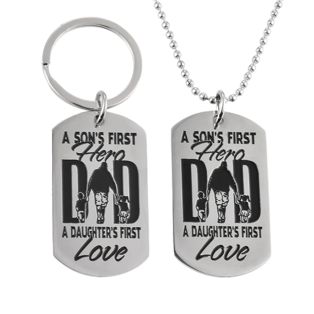 DAD a Son's First HERO a Daughter's First Love Pendant Keychain Dog Tag Great Gift for Father's Day Birthday Gift  Dropshipping