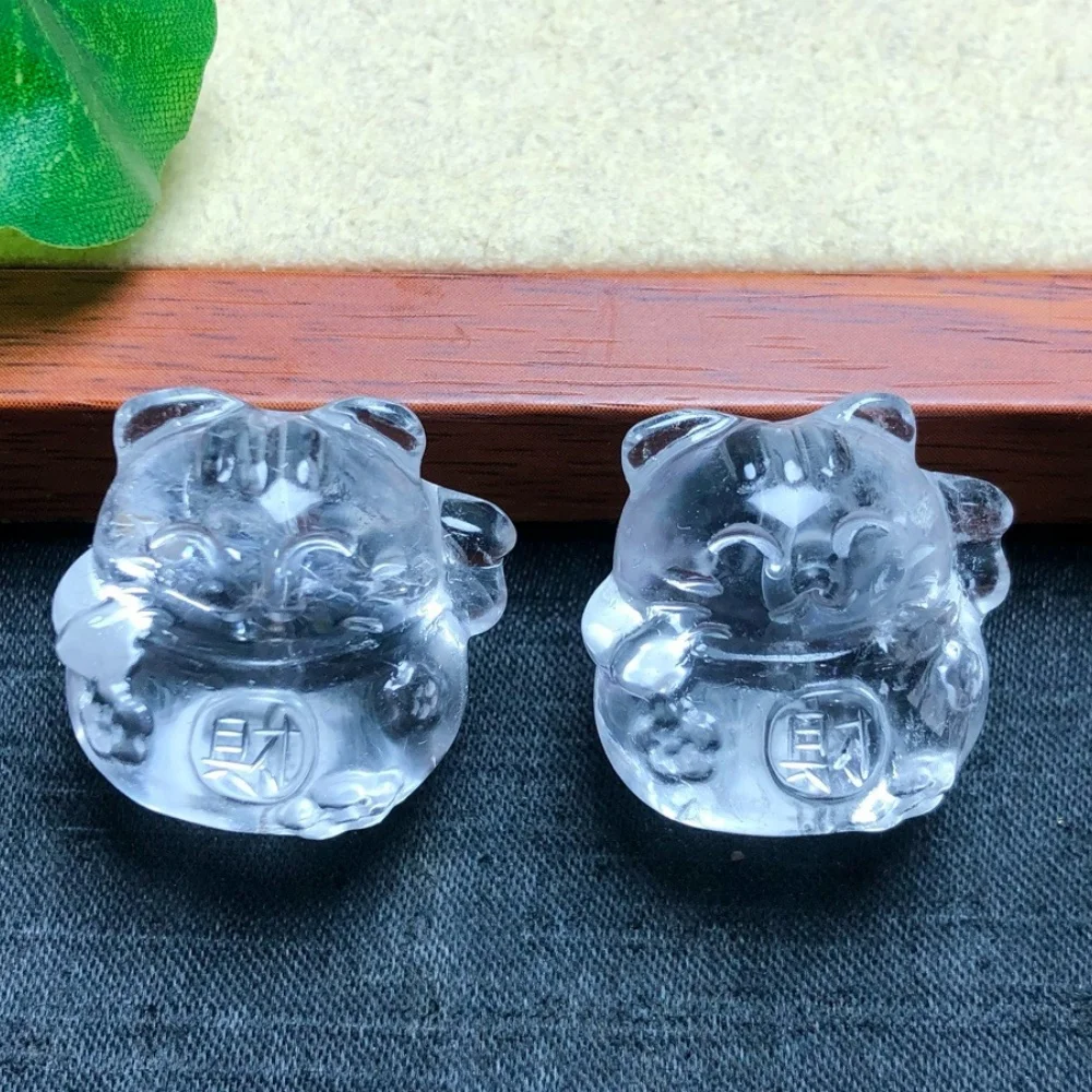 4pcs Natural Clear Quartz Cat Jewelry Making For Pendant Earring Crystal Healing Stone Fashion Gift DIY Accessories 24mm