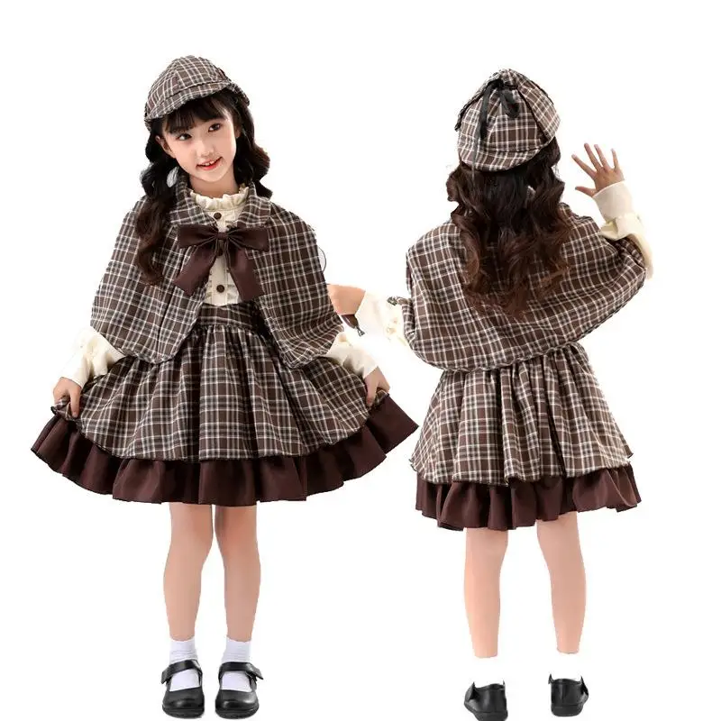 loween erlo Holmes Cosplay Detective Costume Women's Role Performance Outfit Briti Sle Mother-Daughter Matching