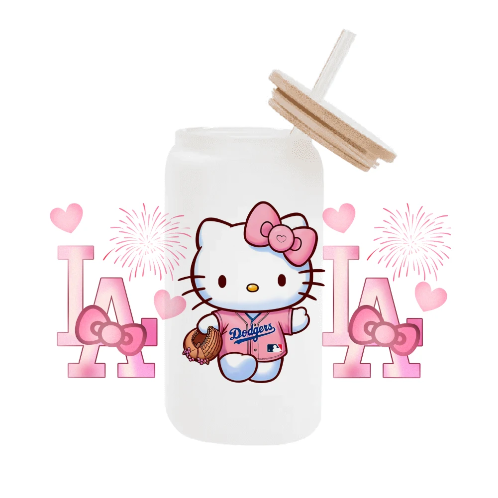 Sports Football Sanrio Kitty For Libbey 16oz Can Glass 3D Waterproof UV DTF Coffee Can Wrap Libbey Glass Wrap