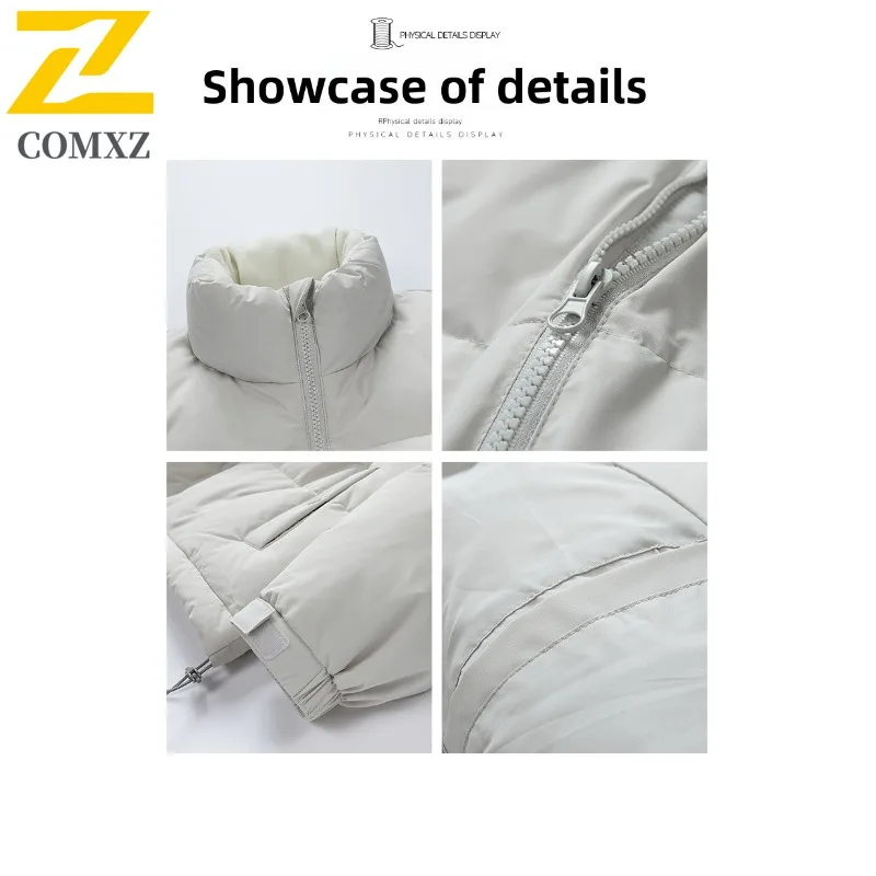 COMXZ Luxurious New Down Jacket Stand Collar Camping Warm Parkas Loose Minimalist Thickened White Duck Down Padded Coat
