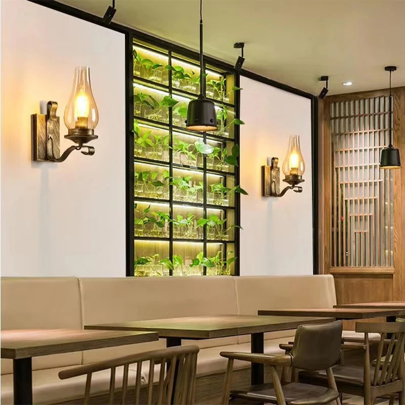 الرجعية الصناعية الحديد الجدار مصباح خمر الكيروسين الجدار الخفيفة لمطعم الممر غرفة نوم السرير مقهى فندق علوي الشمعدان البيت #3