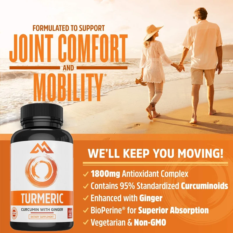 Curcumin and ginger contain Bioperine 1800mg, maximum joint comfort super antioxidant 30 parts, and 60 vegetarian capsules