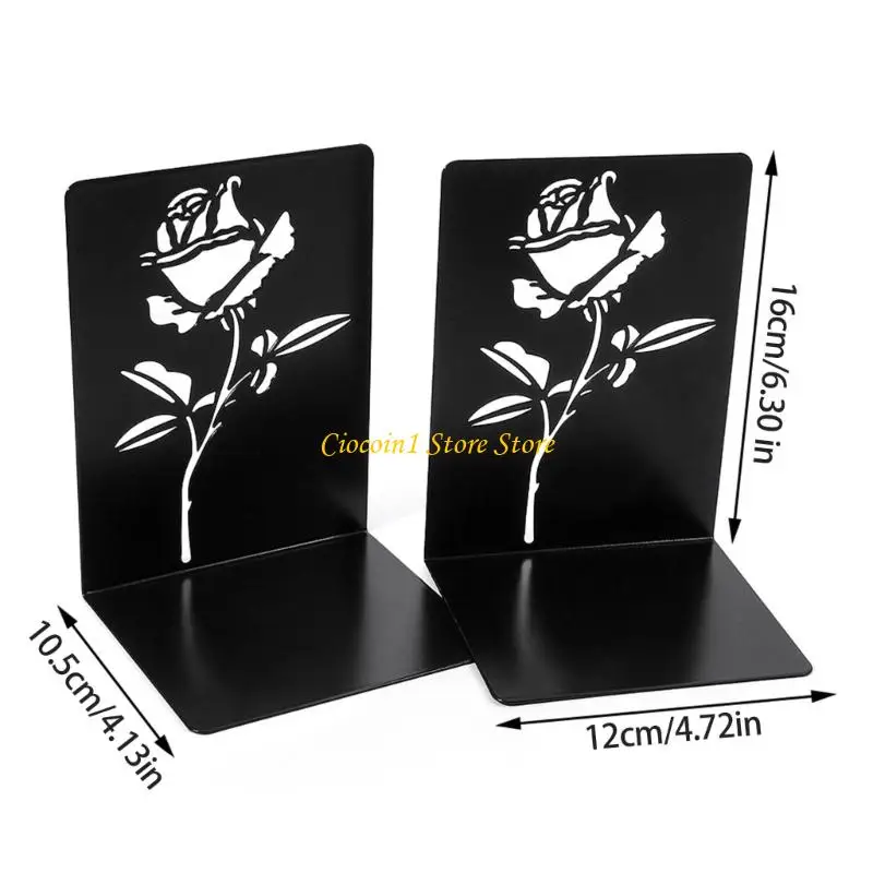 A3PC 1Pair Metal Book End For Shelves Hollowed Flower Bookend Slip Resistant Desktop Book Stopper For School Office Library