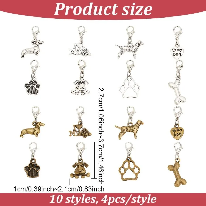 32 Pcs 8 Styles Dog Zipper Pull Charms Pet Theme Alloy Zipper Pendant Bone Paw Print Zipper Pull Zipper Pull Decoration