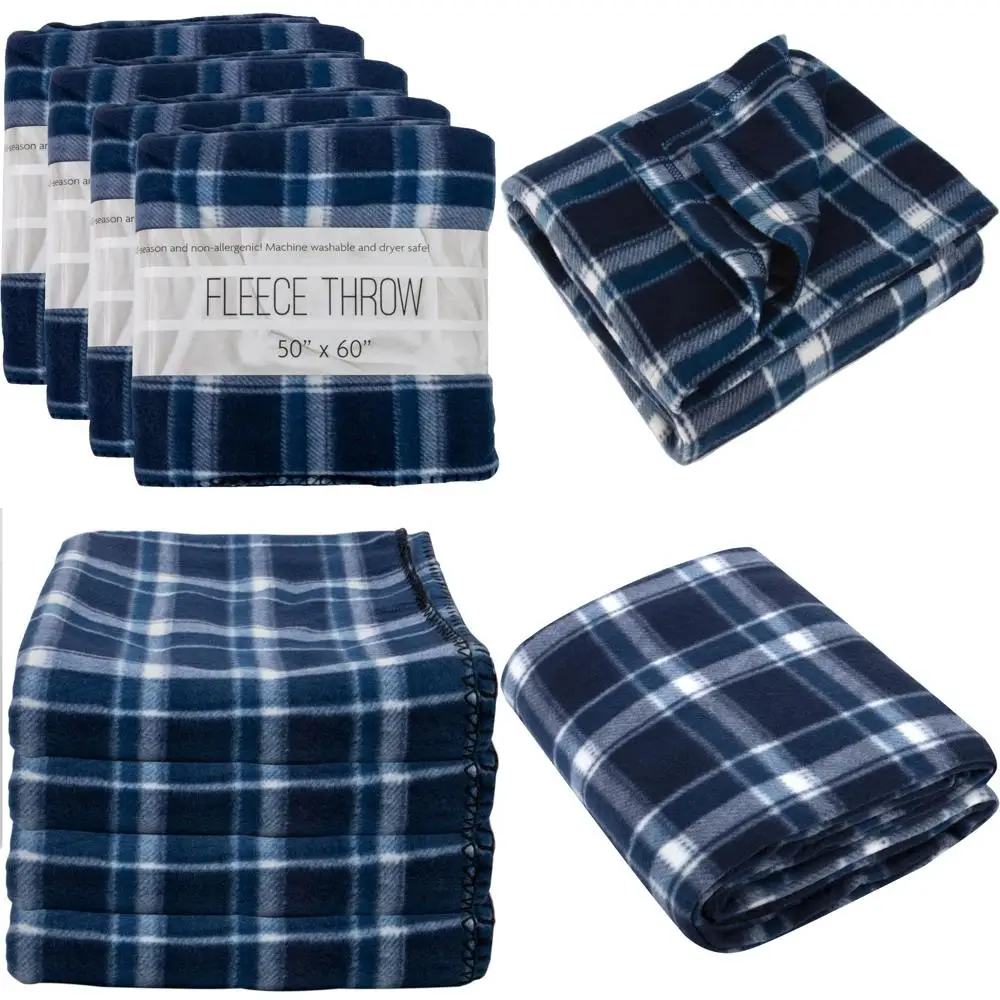 

Bulk Plaid Fleece Throw Blankets 50x60 Inches - Ideal for Weddings, Homeless Shelters, and Pet Comfort | Plush Sherpa Blankets i