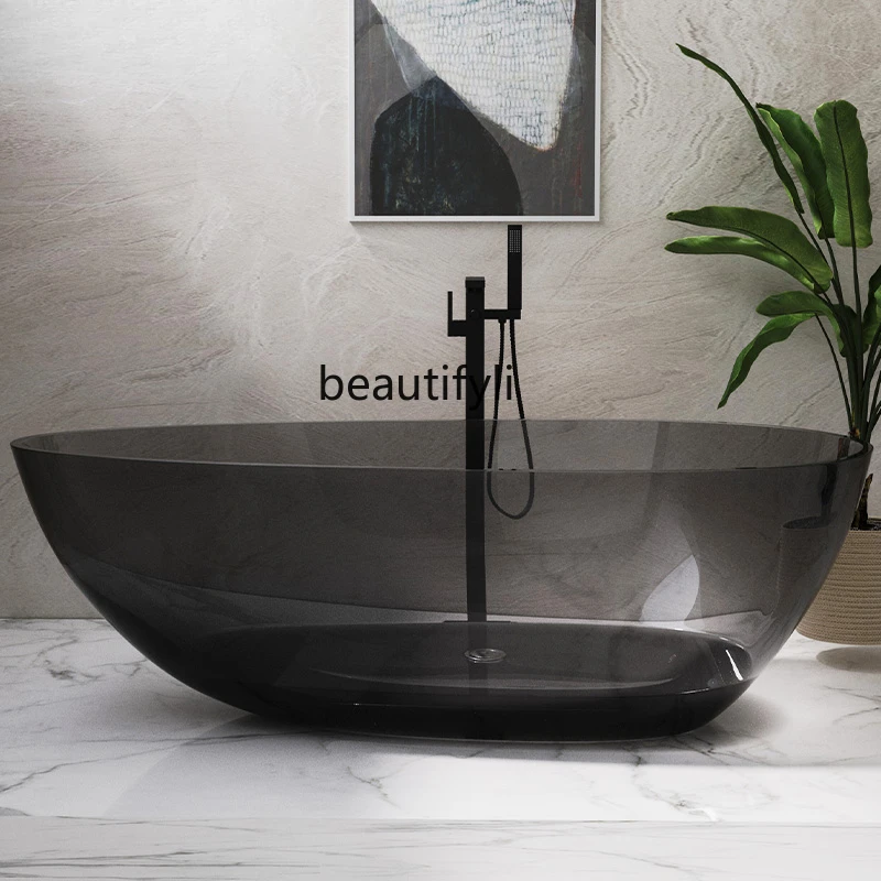 

Transparent bathtub Household color crystal resin freestanding hotel goose egg-shaped artificial stone bathtub