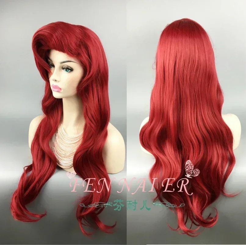 70cm mała syrenka czerwona peruka ciało syntetyczne falowane włosy peruki do cosplay księżniczka Ariel peruka kostium do odgrywania ról