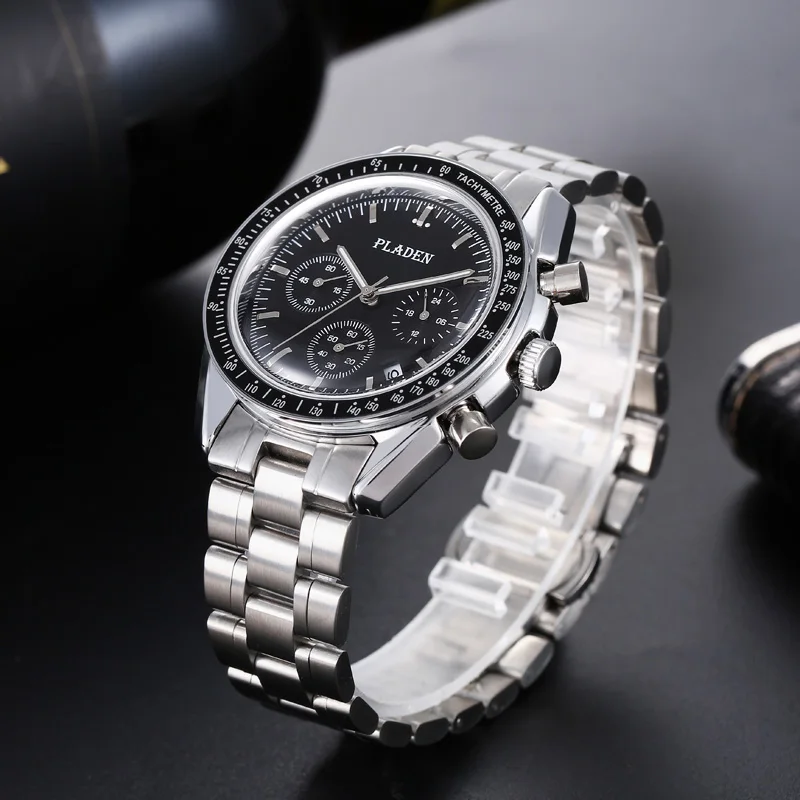 PLADEN 2023 New Watch For Men Luxury Brand Stainless Steel Quartz Wristwatch Fashion Automatic Date Speed Chronograph Man Clock