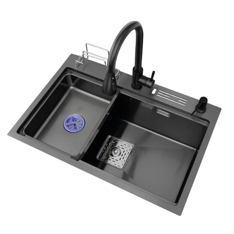 

304 stainless steel nano sink large single sink household kitchen vegetable basin black multifunctional handmade sink thickened