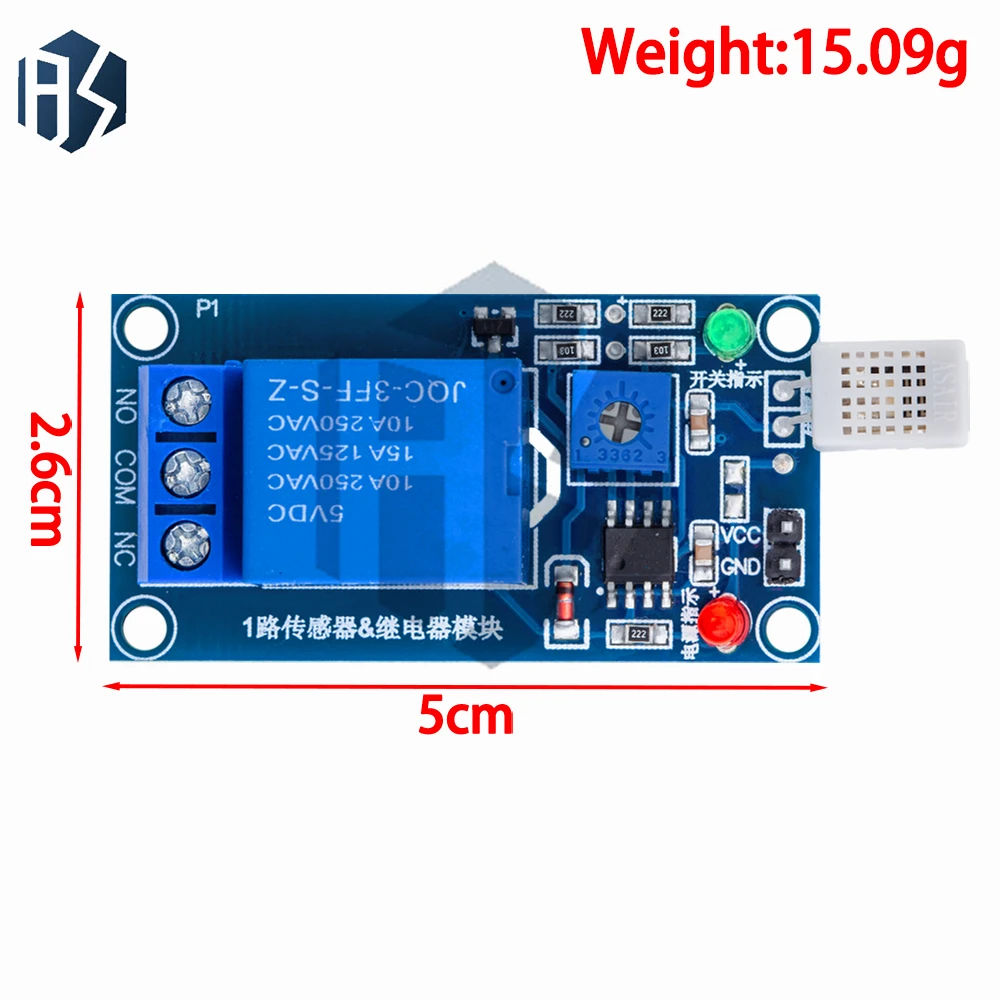 ‌HR202 Industrial-Grade Humidity Sensor Relay Module (5V/12V Dual Voltage, 1-Channel) - Adjustable Threshold with High/Low Level