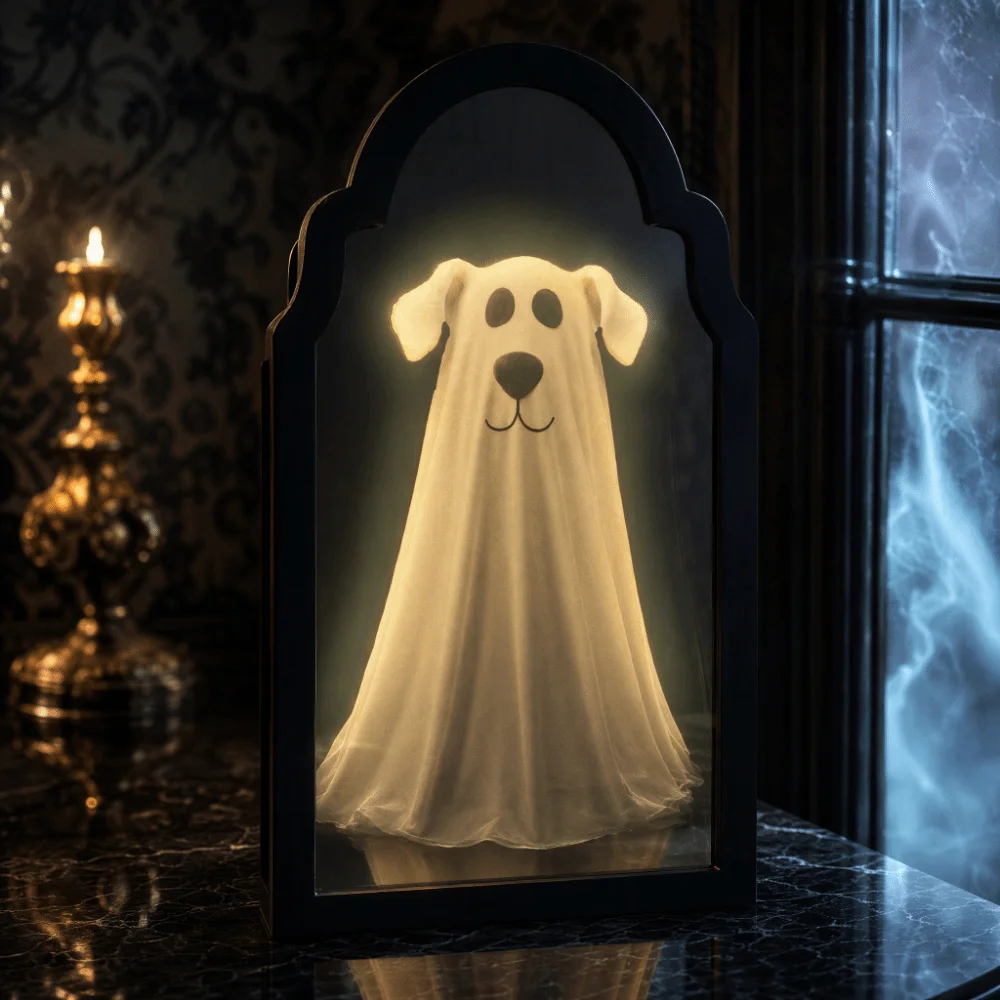 Light Up Ghost Wall Mirror Battery Operated Ghost Shaped LED Mirror Decor Glowing Ambient Lamp Haunted House Ornament