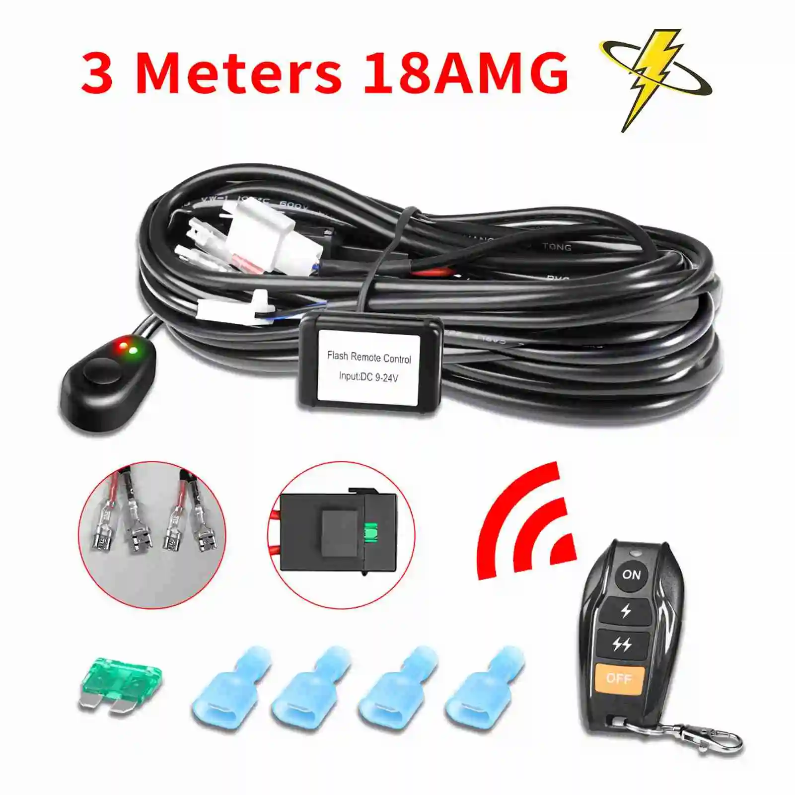 

LED Light Bar Wiring Harness Kit, 480W Wireless Remote Control Wiring Harness Kit 18AWG Core Cable Wiring Harness Kit for Car Fo