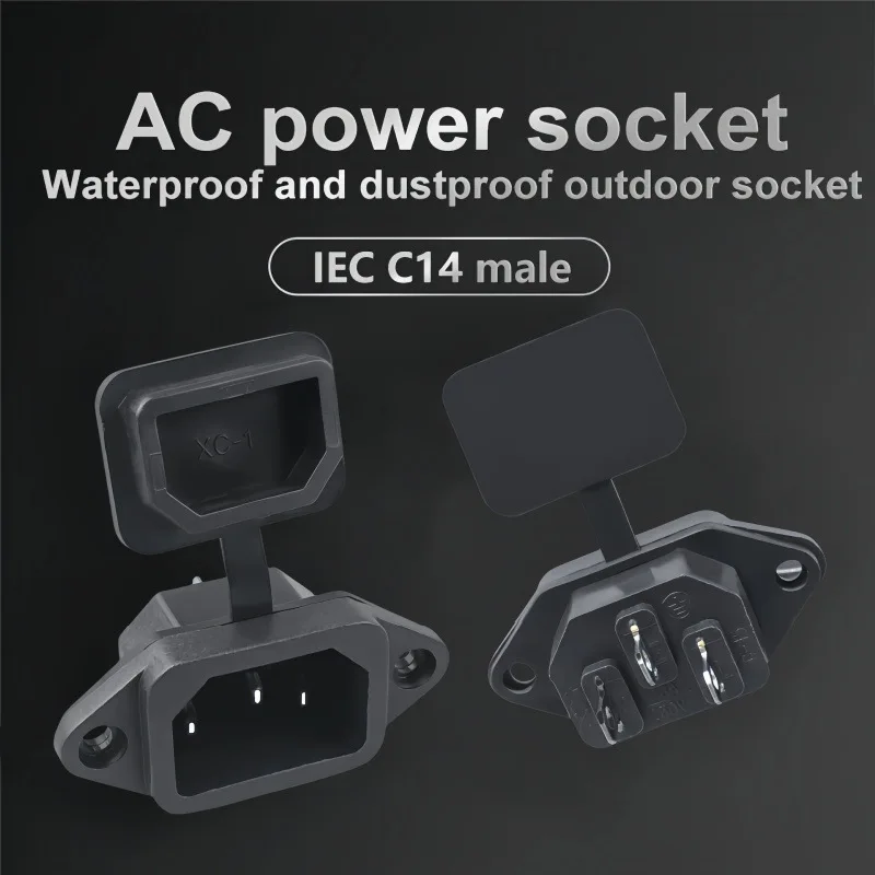 IEC320 C14 Plug Connector 3Pins10A AC Electrical Panel Mounted Power Socket With Waterproof PVC Cover For Car Motorcycle Trailer
