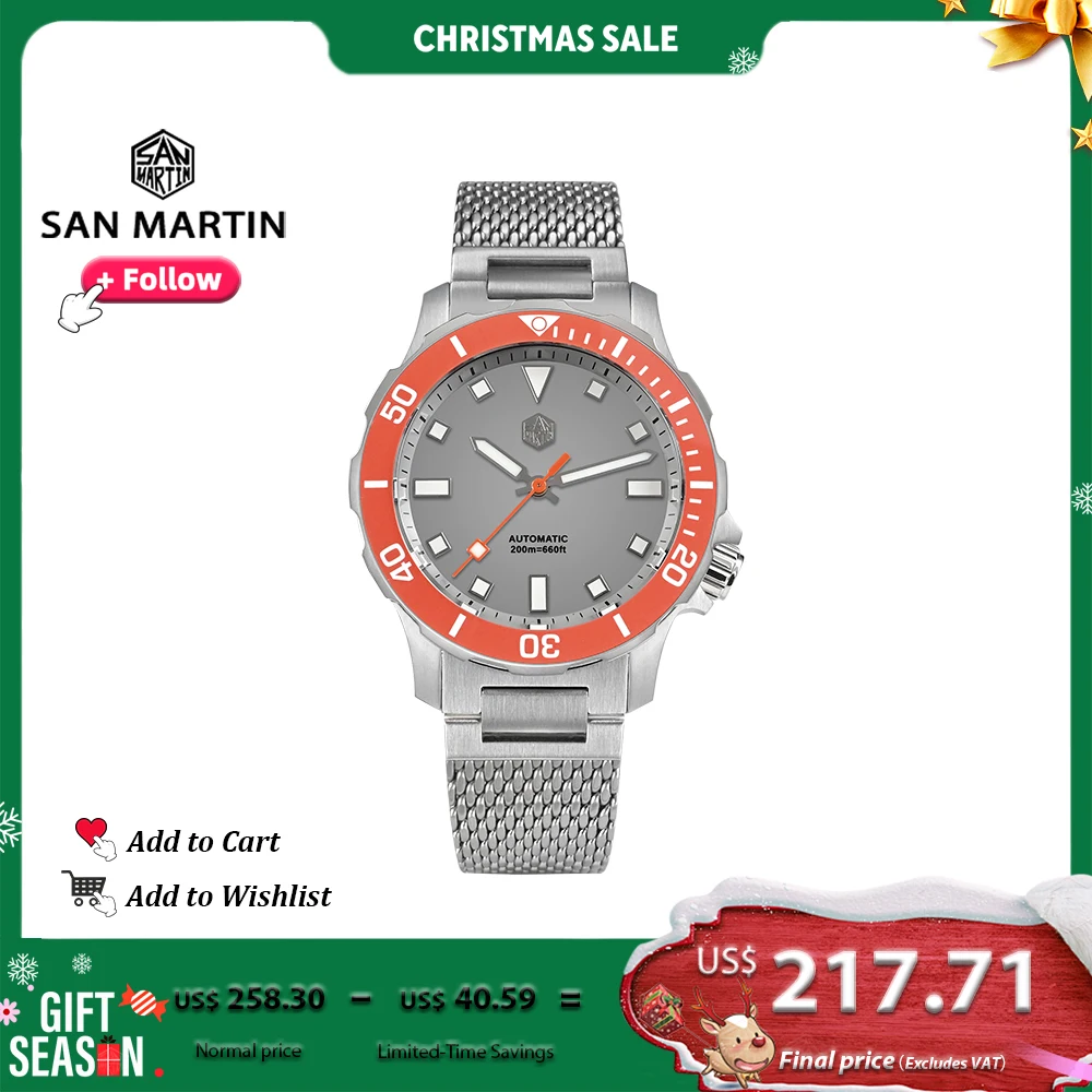 

San Martin Design 39.5mm Men Diver Watch NH35 Mechanical Man Watches Stainless Steel Milanese Bracelet Waterproof 20Bar SN0085
