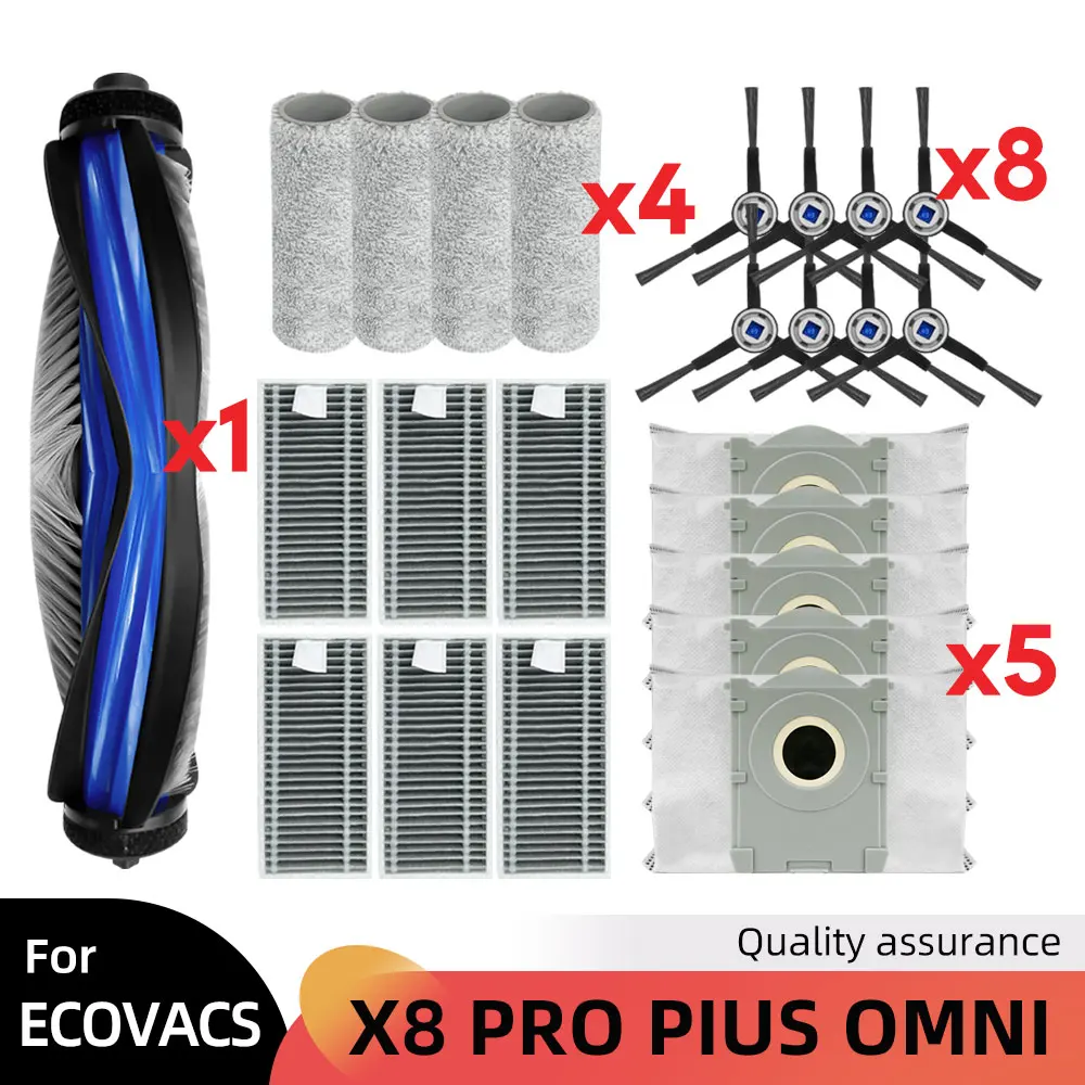 Compatível com Ecovacs X8 Pro Omni Acessórios Escova Principal e Lateral Filtro HEPA Pano Saco de Poeira Peças de Reposição