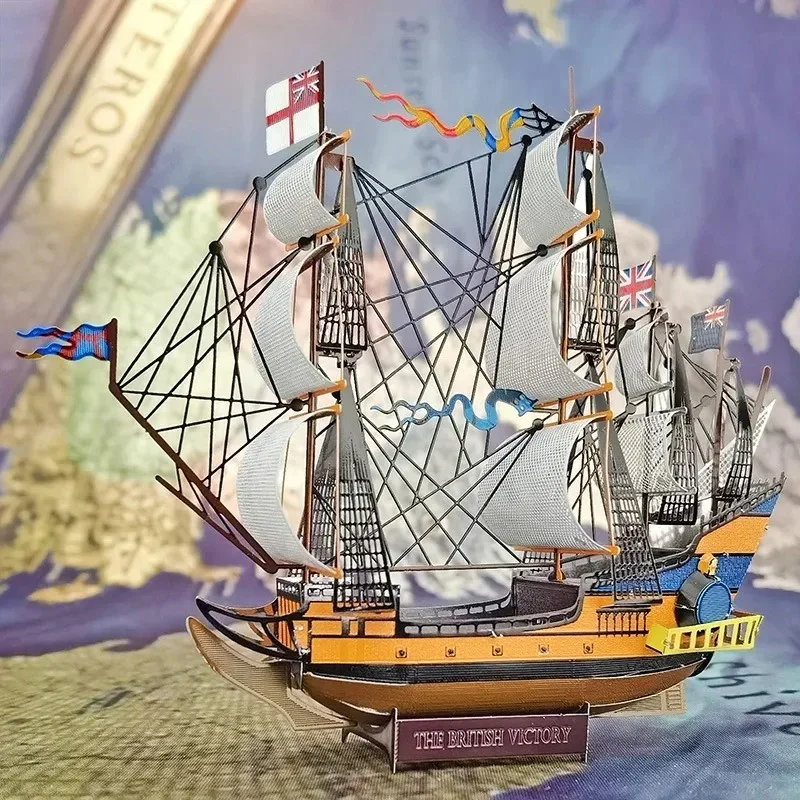 Multicolor HMS VICTORY Warship 3D Metal Model Puzzle DIY Handmade Assembled Military Warship Model Jigsaw Decoration Toys Gifts