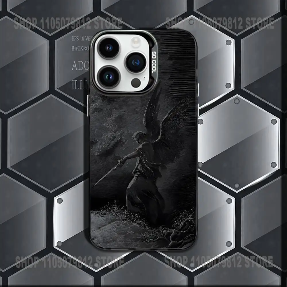 حافظة هاتف Archangel Michael Cross لهاتف iPhone 16,15,14,13,12,11,Mini,Pro,E,MAX غطاء مقاوم للصدمات من الحلوى السوداء غير اللامعة #3