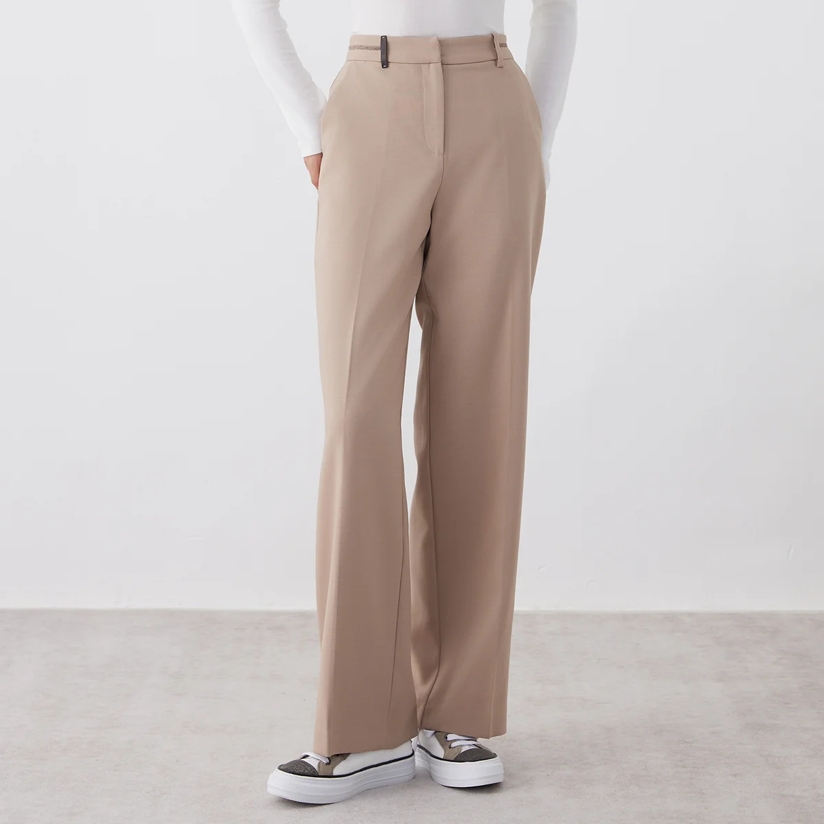 K2717L 40% Australian Wool Knit Pants High Quality Luxury Women's Clothing Autumn Winter Suit Trousers