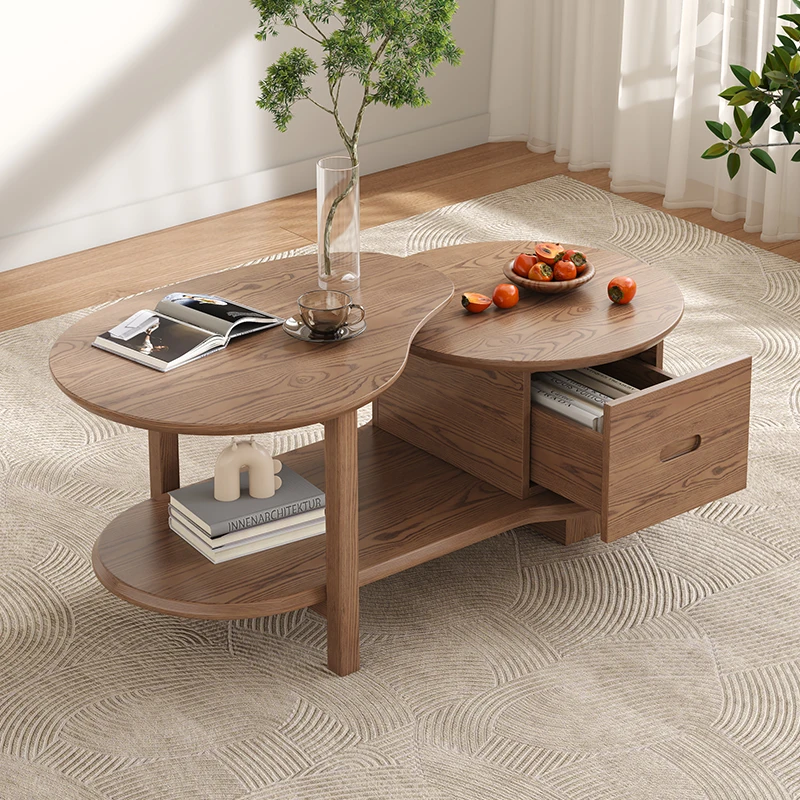 

All solid wood coffee table Nordic small apartment household size round ash wood designer storage