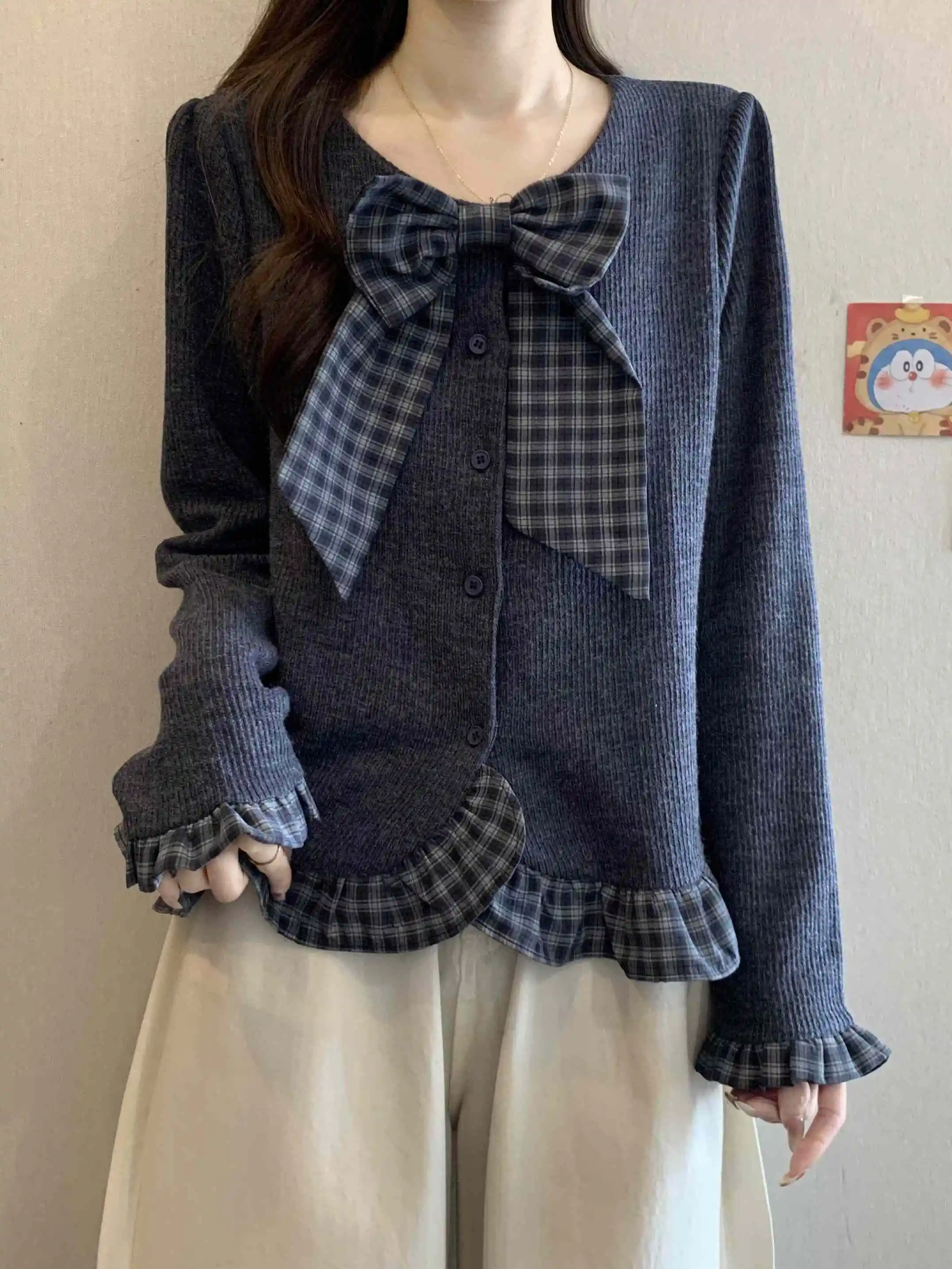 

Sli plus Size Women's Long Sve irt Ultra Violet Blue Commute Sle Korean Version Loose Fit round Ne Blouse