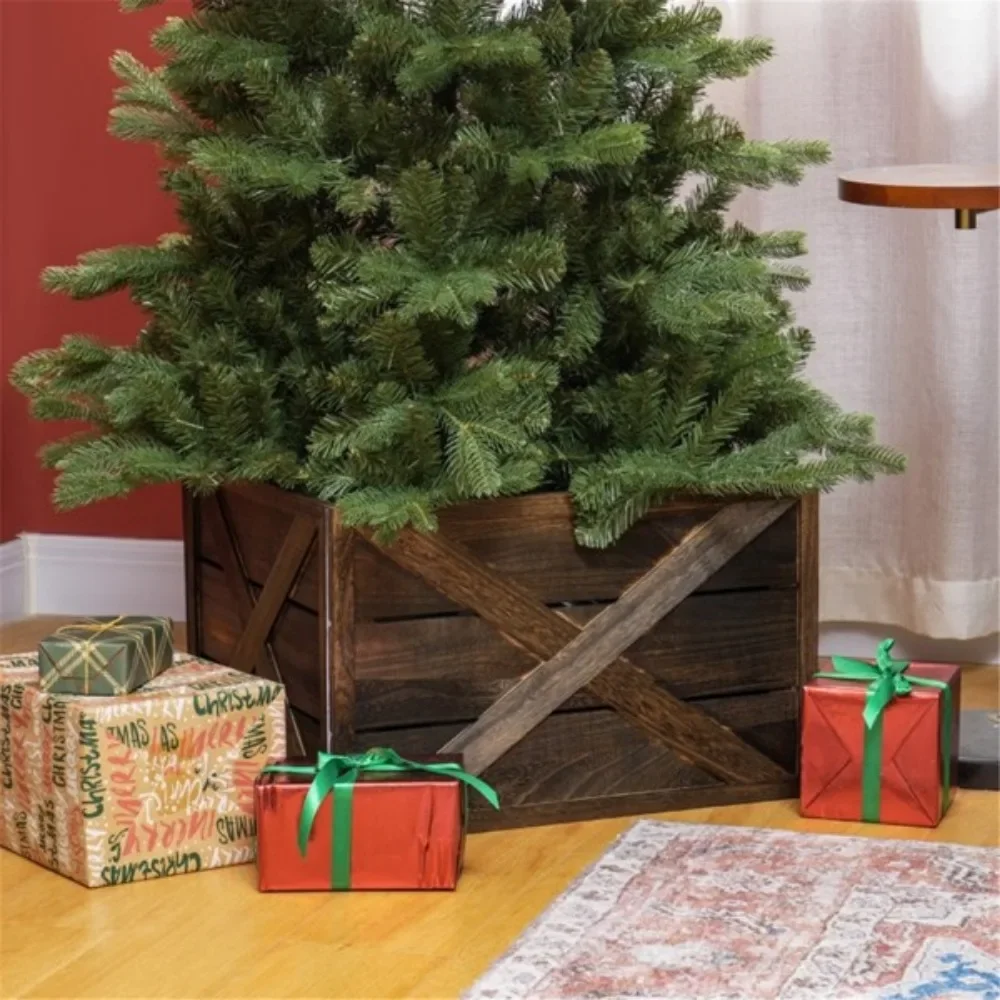 

A farmhouse-style Christmas box with distressed finishes and a rustic X-shaped pattern in carbonized solid paulownia wood