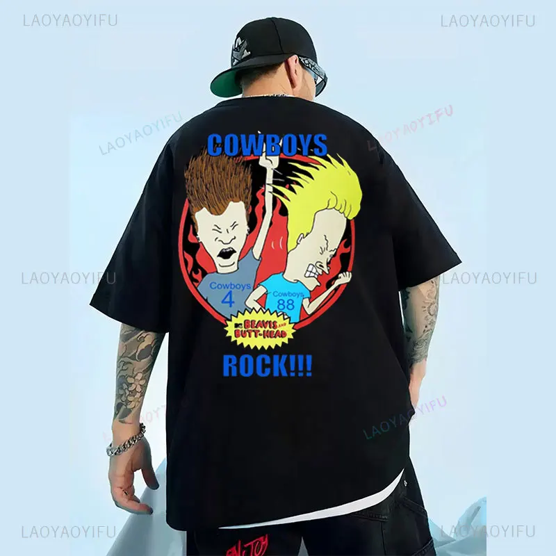 قميص بيفيز وبوتثيد الكلاسيكي 1996 ملابس الرسوم المتحركة الفكاهة نمط غير رسمي من القطن الخالص للرجال والنساء بأكمام قصيرة Y2k