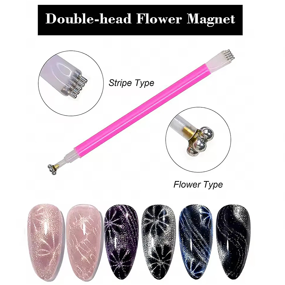 3D新型ペタルゼブラストライプキャットアイネイルアートマグネットペン両頭吸花ストライプタイプキャッツアイ磁気マニキュアツール
